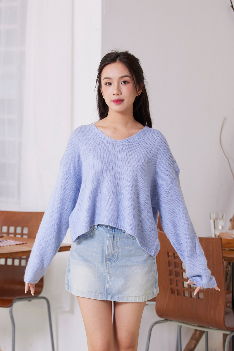 LayerEase Wide Neck Knit Top Sky