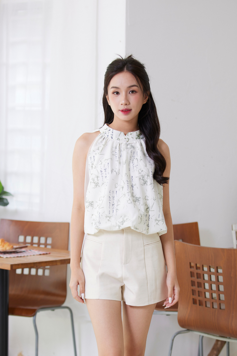 [RESTOCK 2] Mandarin Mesh Sleeveless Bubble Hem Top Cream