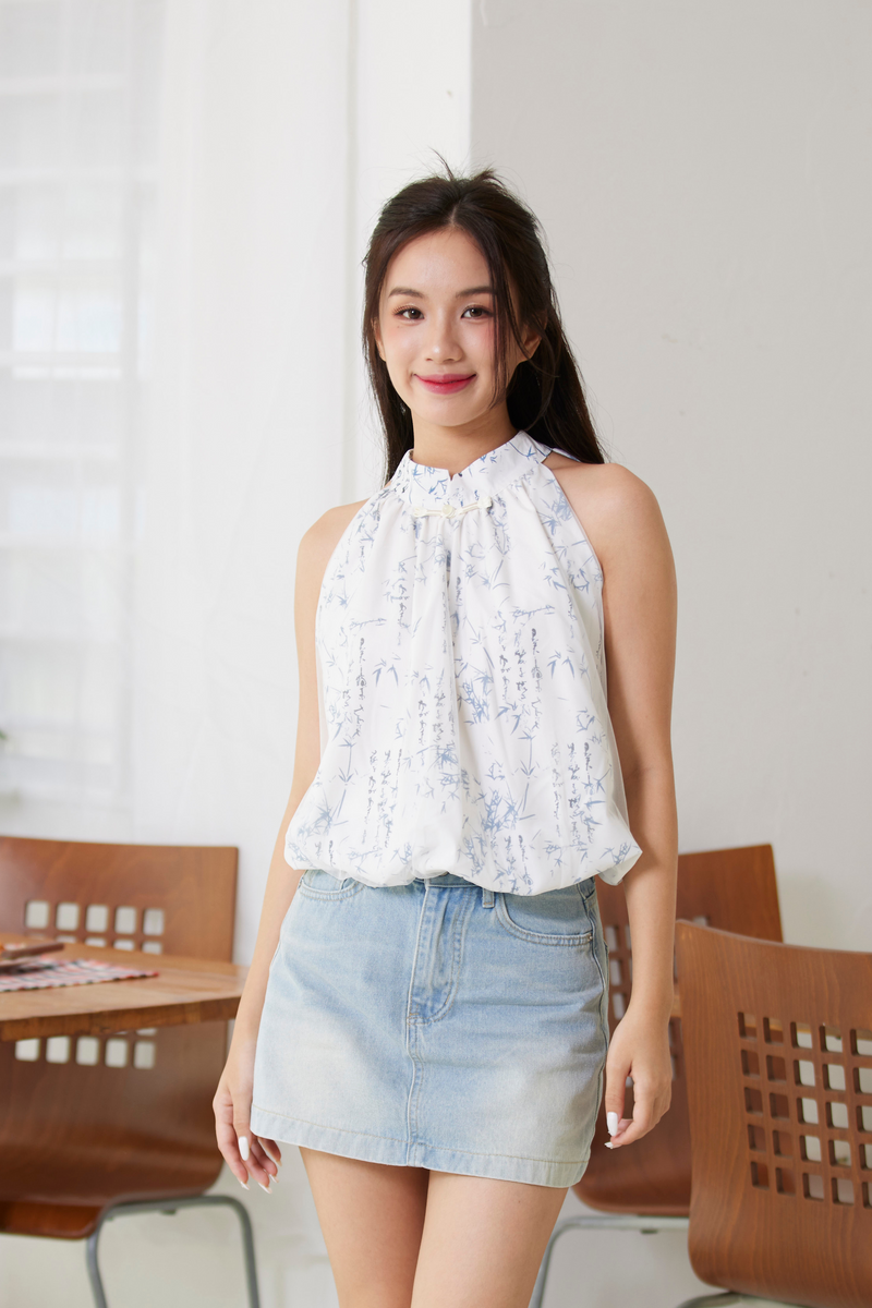 [RESTOCK] Mandarin Mesh Sleeveless Bubble Hem Top Ivory