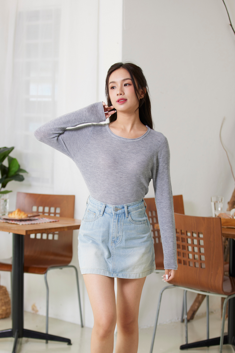 Soft Knit Roll Neck Top Grey