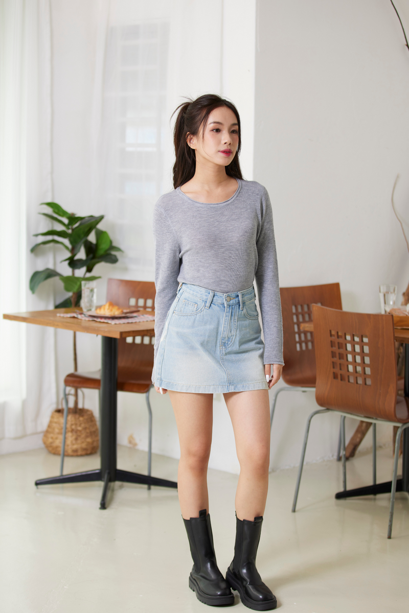 Soft Knit Roll Neck Top Grey