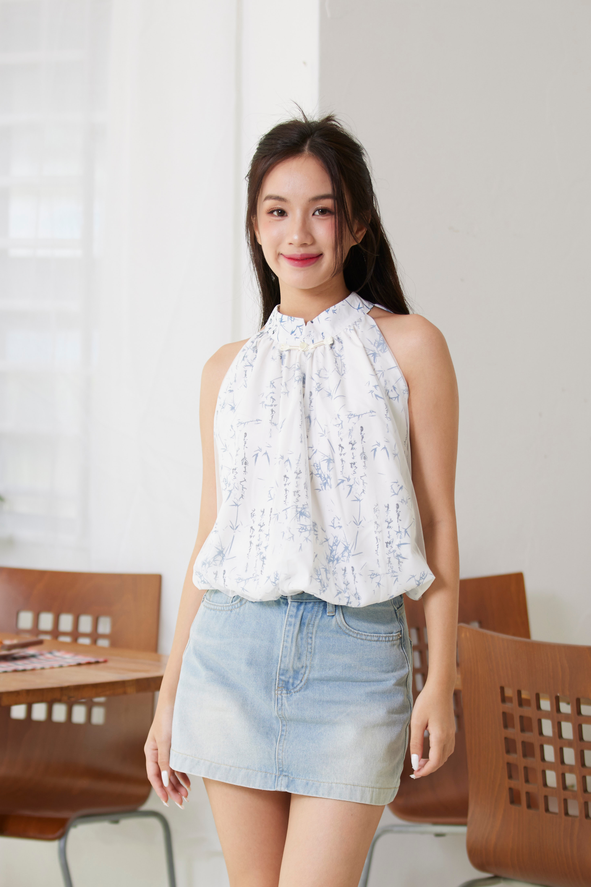 [RESTOCK 3] Mandarin Mesh Sleeveless Bubble Hem Top Ivory