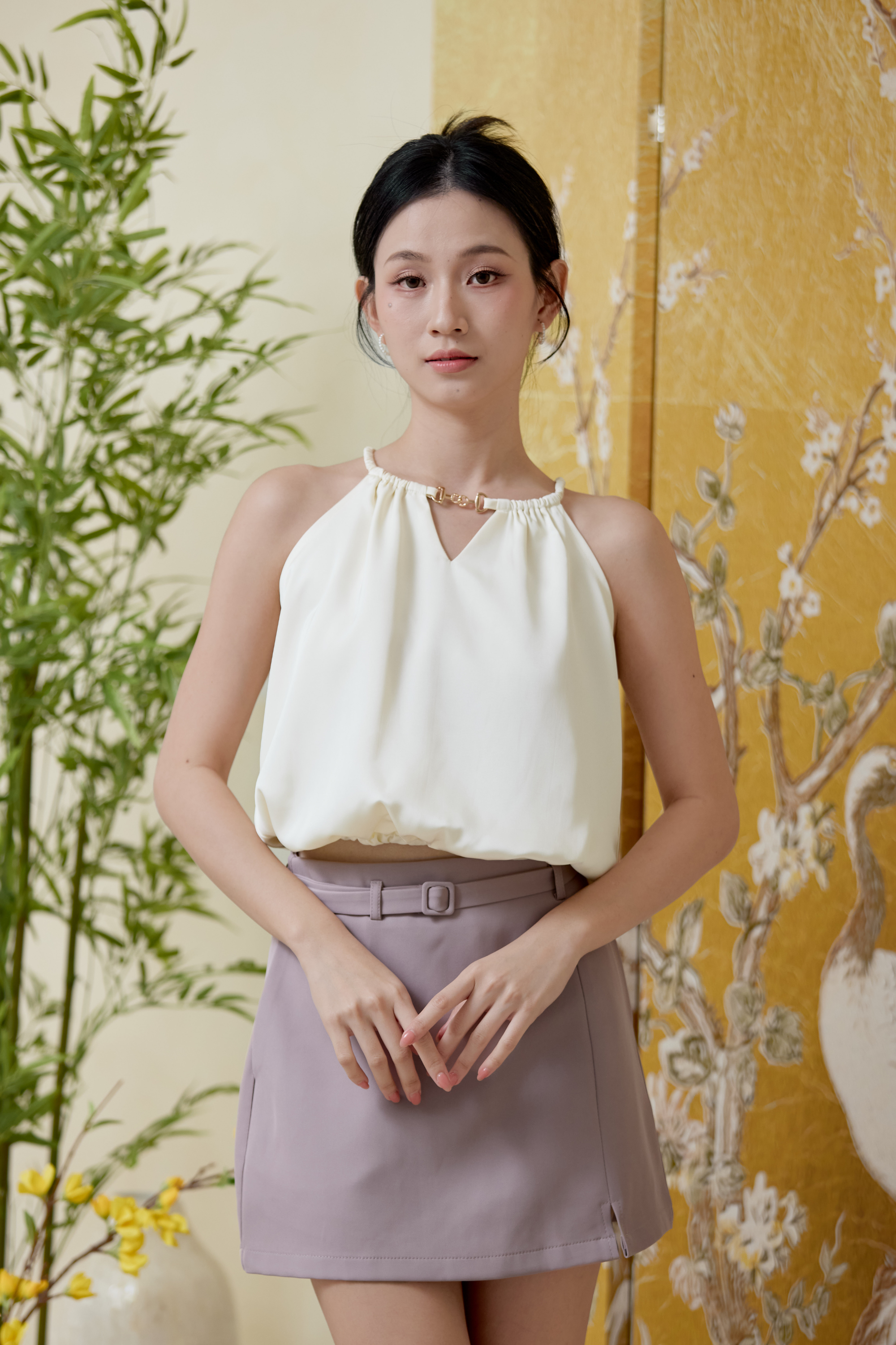 [RESTOCK 2] Luxe Halo Satin Halter Crop Top Cream