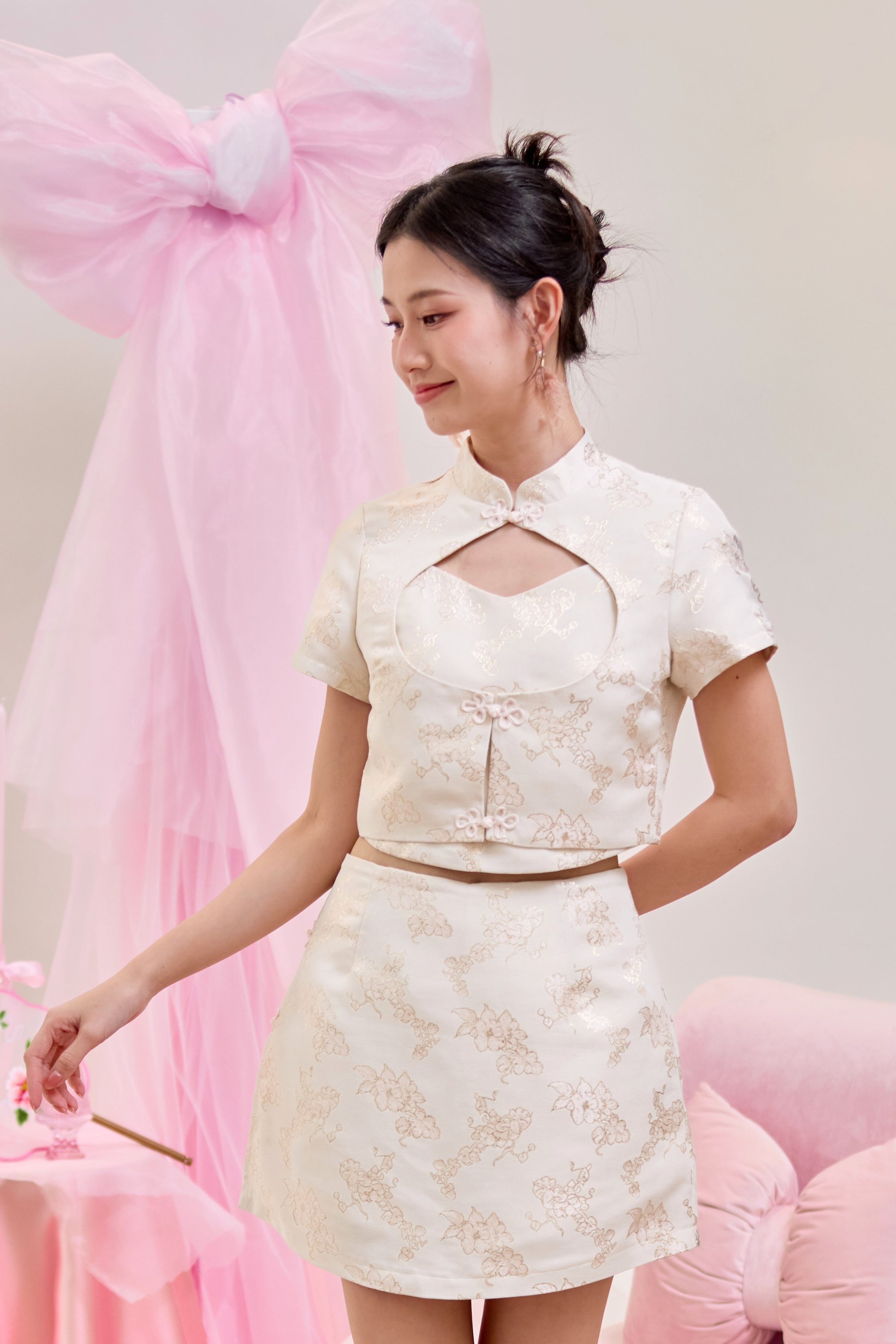Hua Jacquard Cheongsam Skort Cream