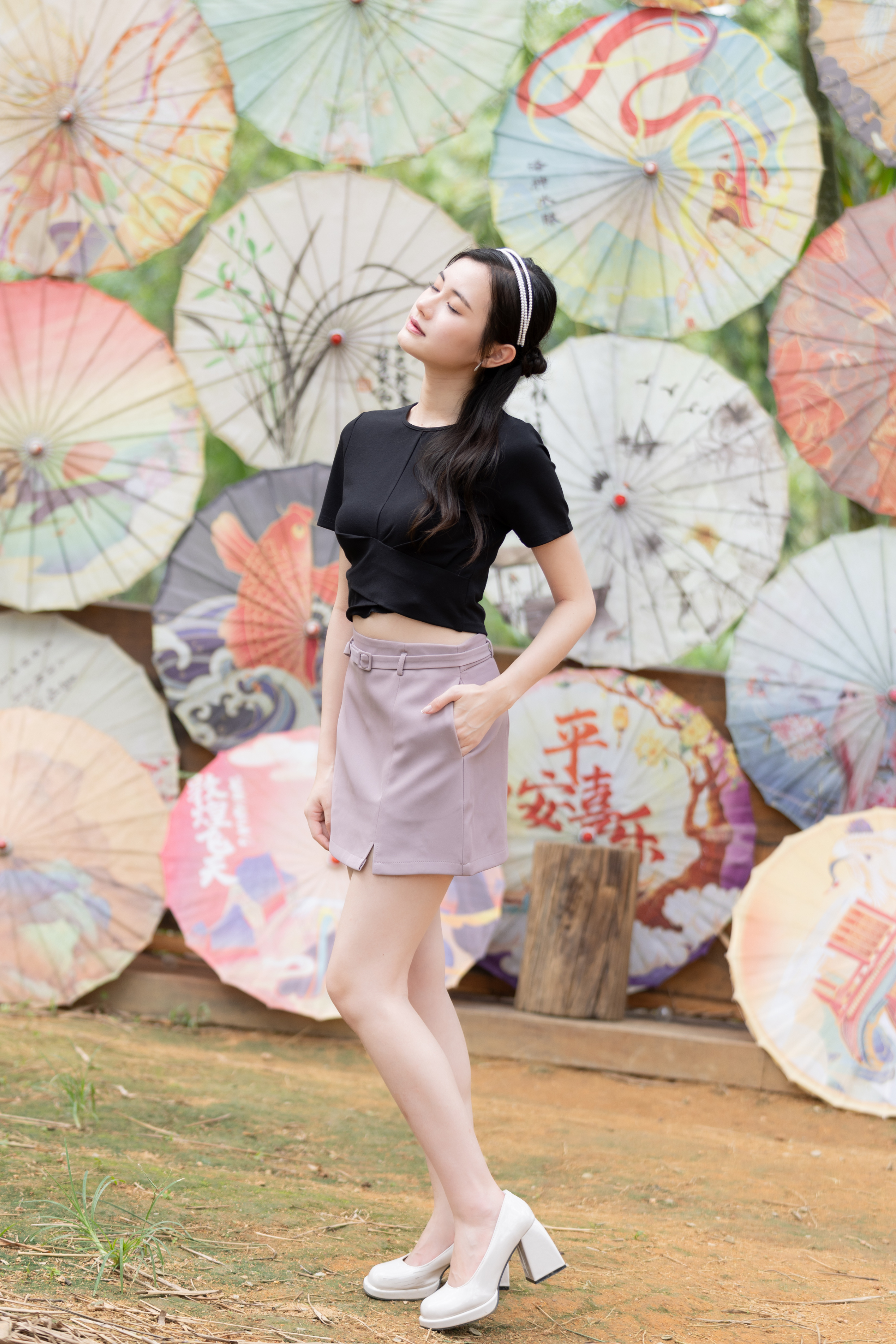 Seraphina A-Line Mini Skirt with Belt Mauve