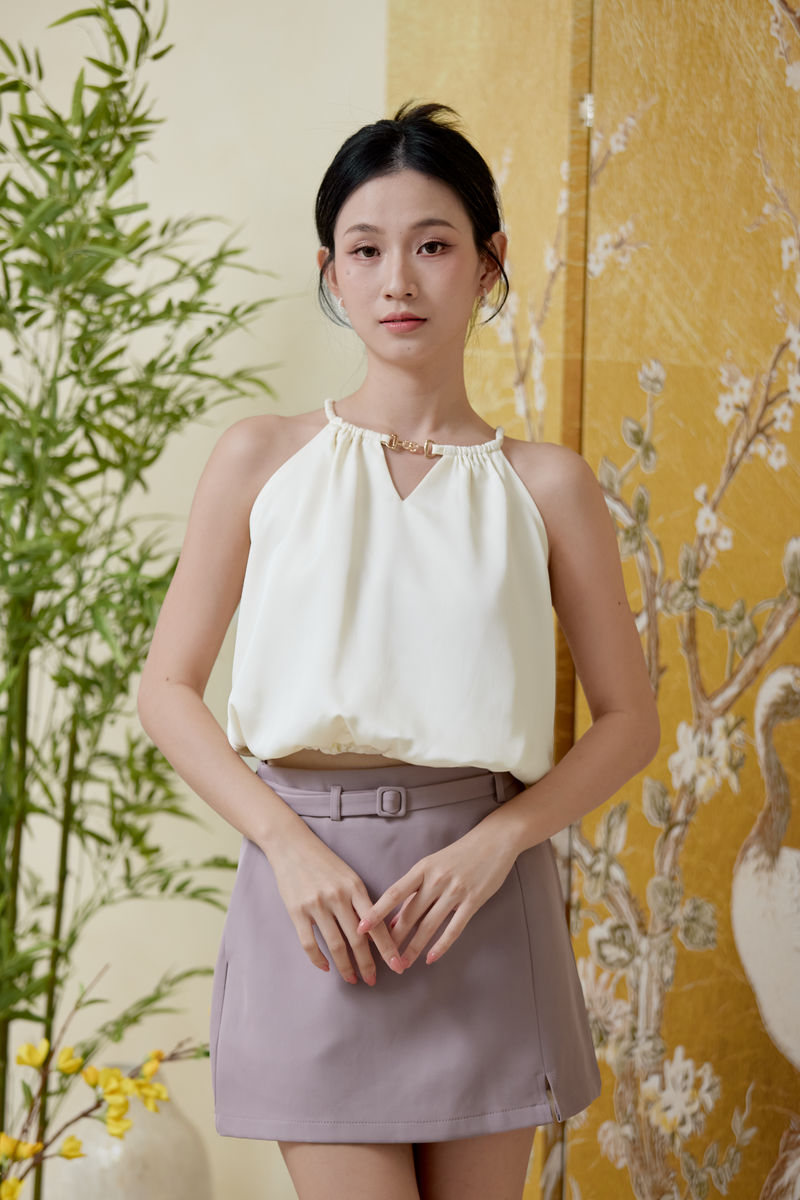 [Backorder] Luxe Halo Satin Halter Crop Top Cream