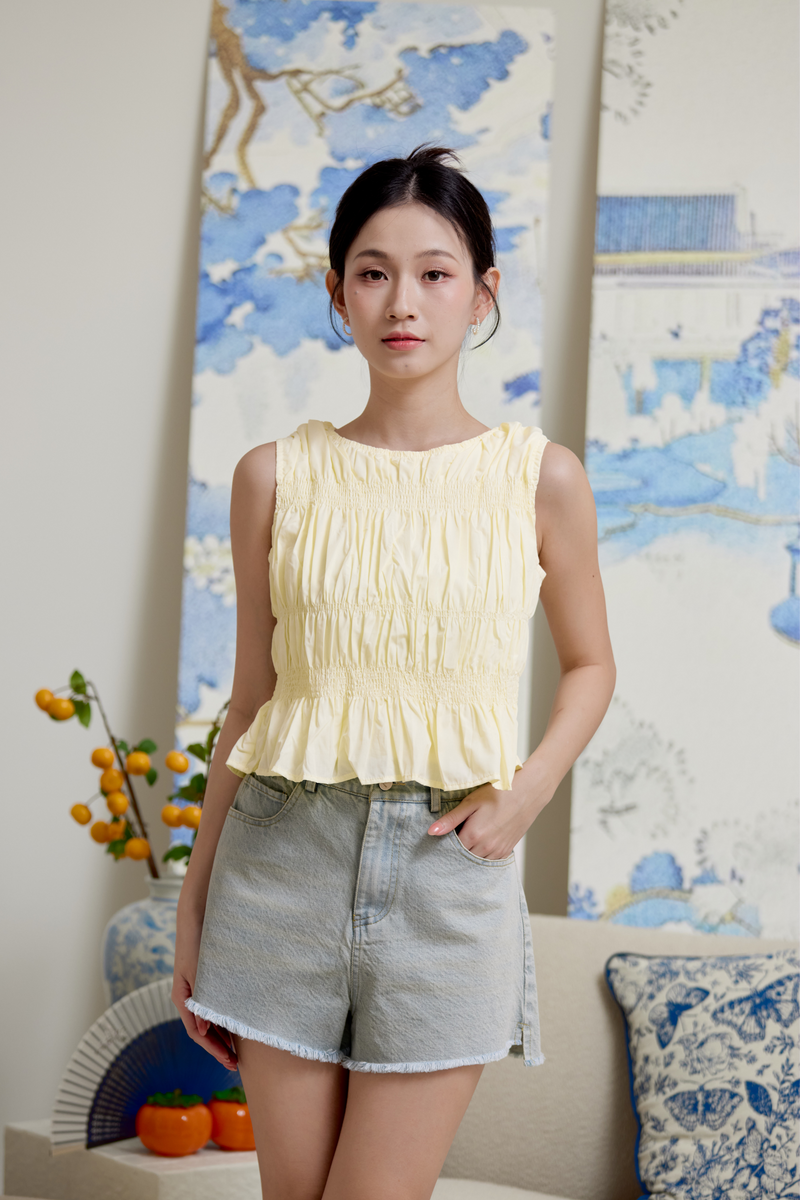 Sherrie Shirring Sleeveless Top Yellow