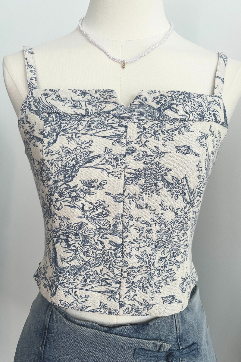 Toile De Jouy Spaghetti Strap Top Light Blue