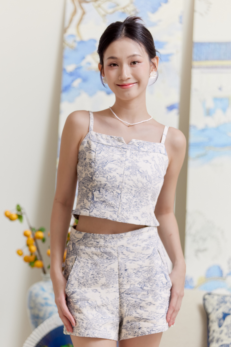 [Backorder] Toile De Jouy Spaghetti Strap Top Light Blue