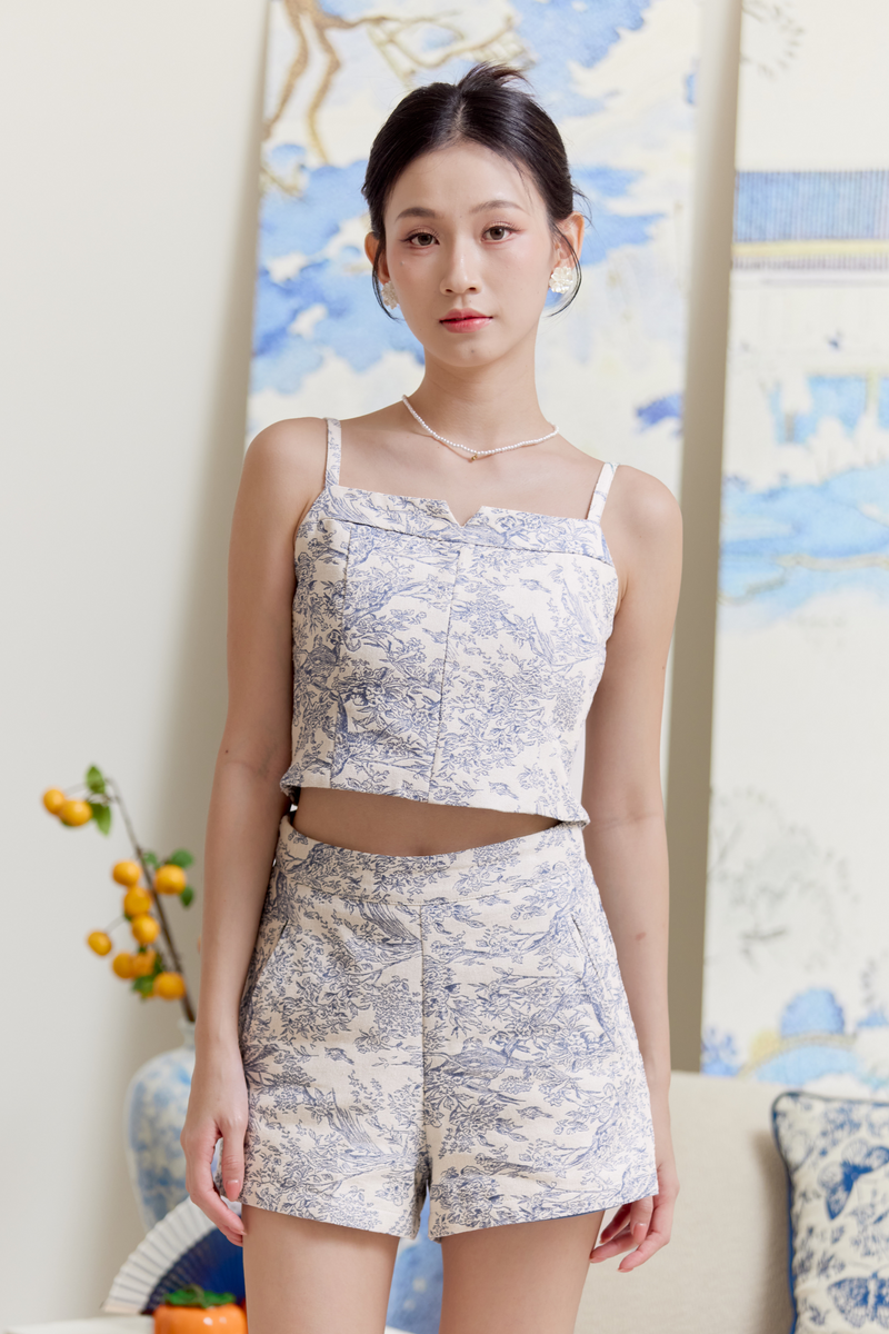 Toile De Jouy Spaghetti Strap Top Light Blue