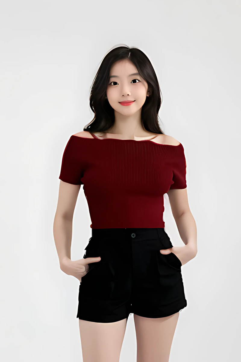 [BACKORDER] Fallon Off-Shoulder Knit Wine Red