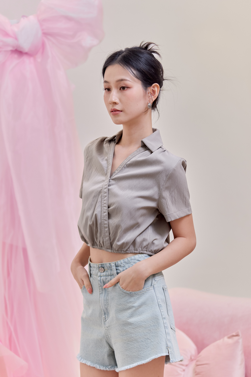 Priya Texture Collar Top Grey