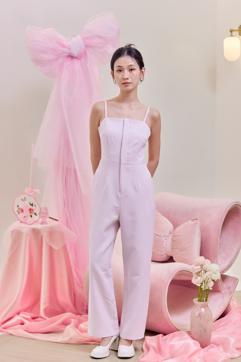 Kandy Mesh Peephole Jumpsuit Blush