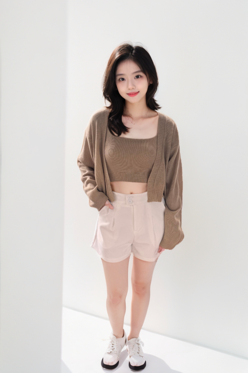 Haruka Cardigan Knit Set Khaki