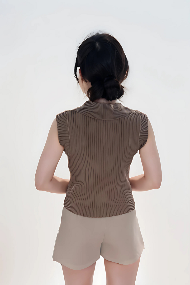 Brenda Collared Knit Top Khaki