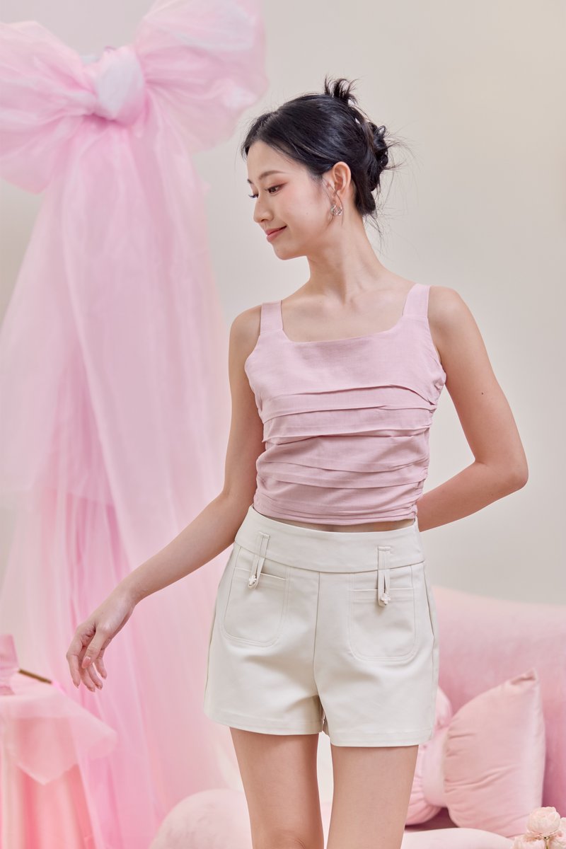 Royce Ruched Linen Tank Top Blush