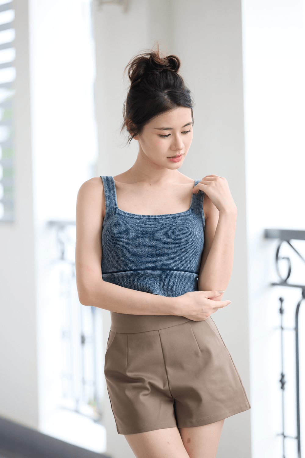 Azure Mirage Knit Crop Top Dark Blue