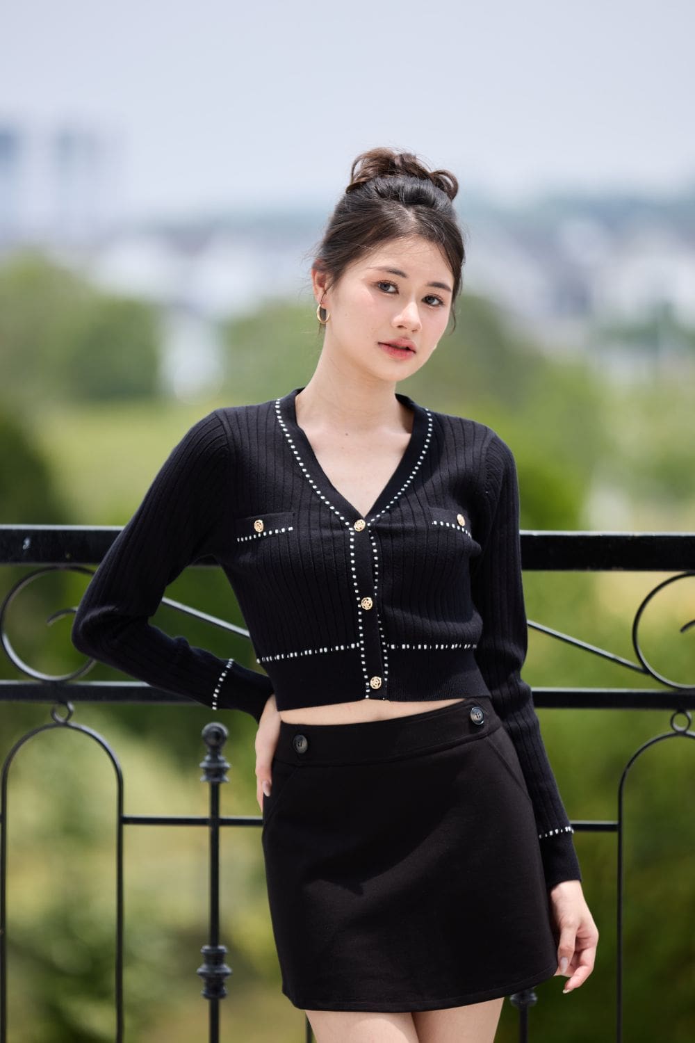 [Backorder] Caroline Contrast Knit Cardigan Black