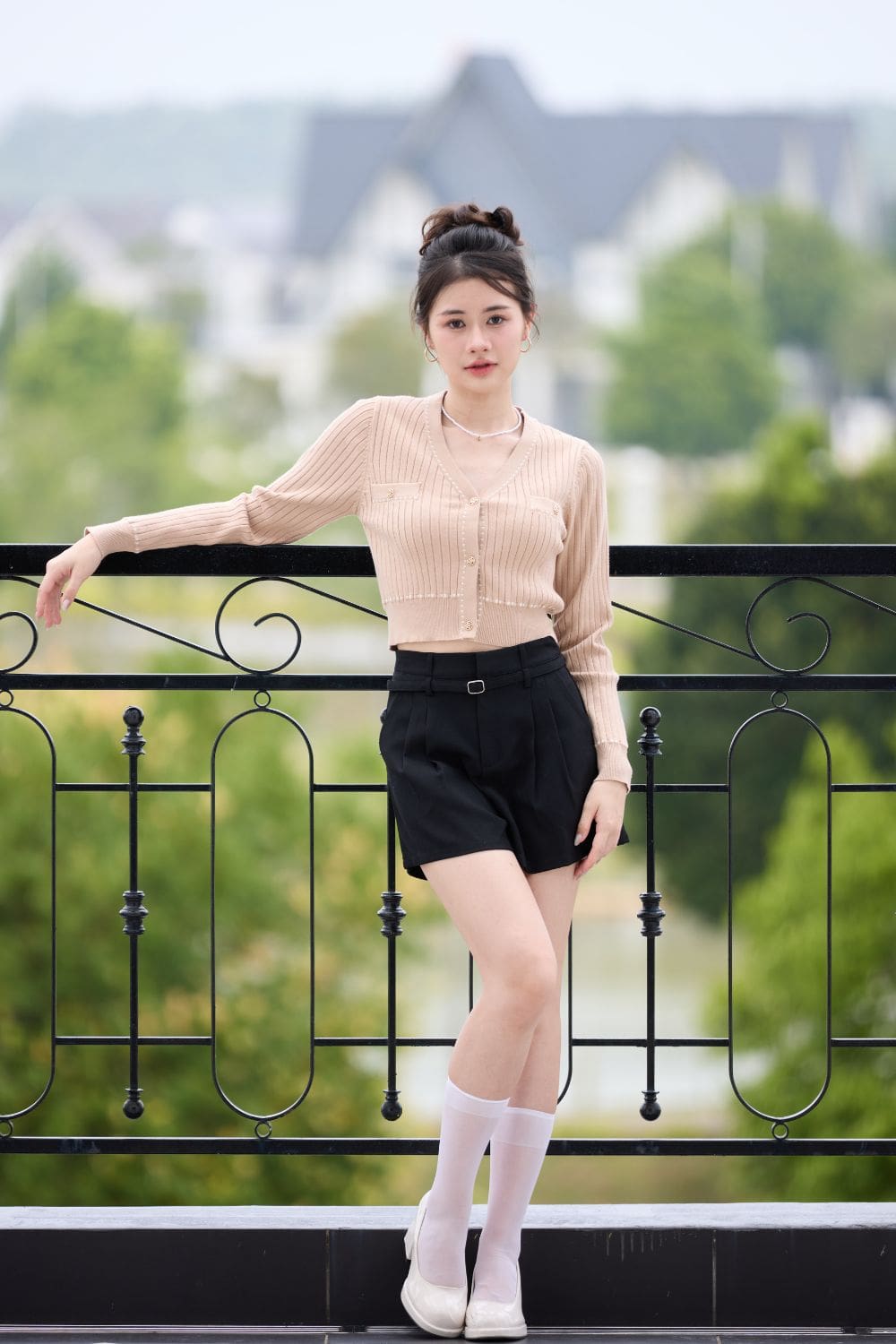[Backorder] Caroline Contrast Knit Cardigan Khaki