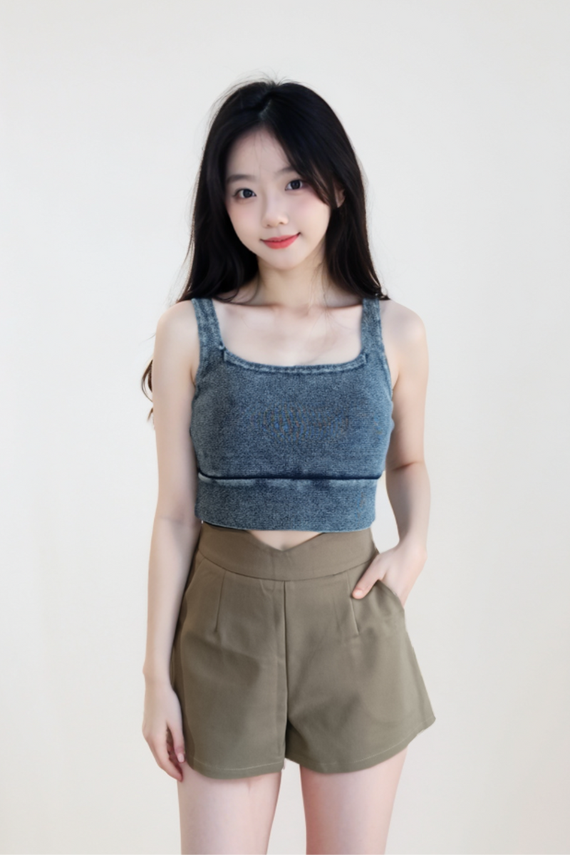 Azure Mirage Knit Crop Top Dark Blue