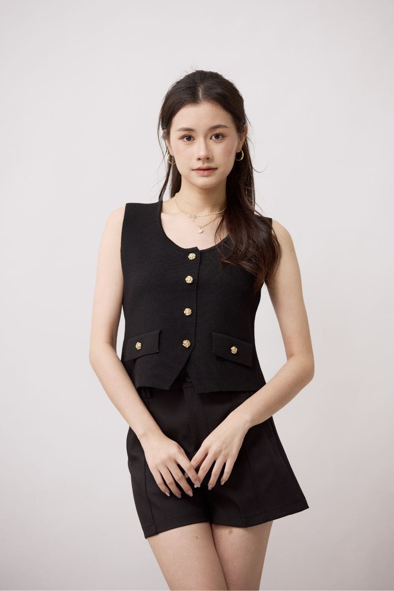 Abbie Knit Vest Top Black