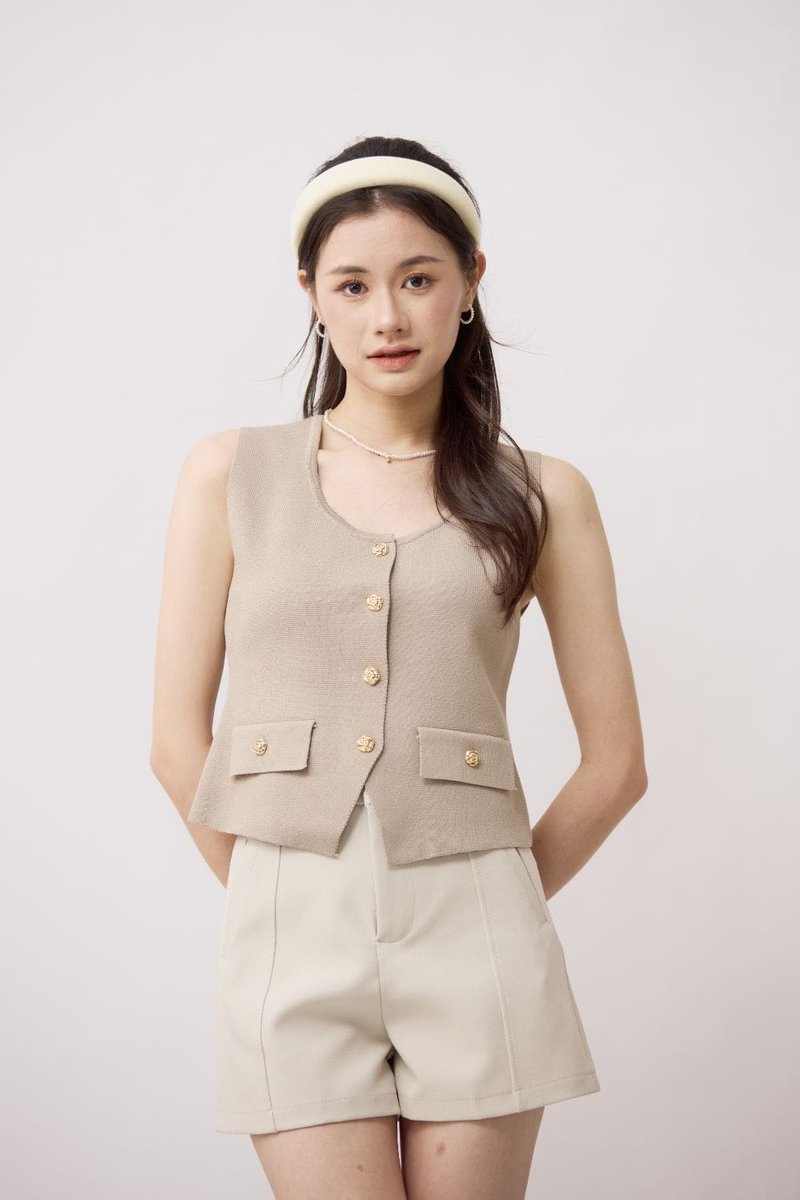 Abbie Knit Vest Top Khaki