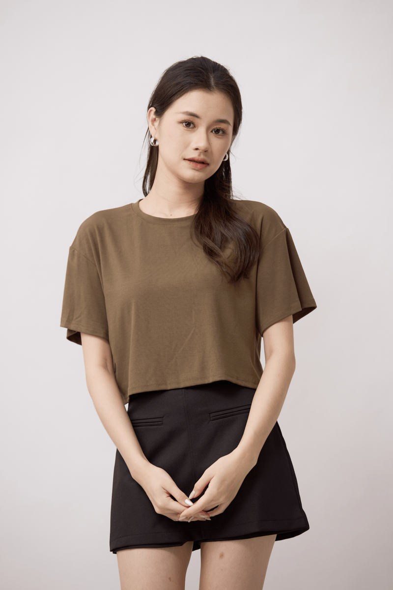 Kathy Basic Crop T-Shirt Khaki