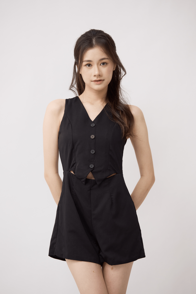 Belinda V-Neck Sleeveless Romper Black