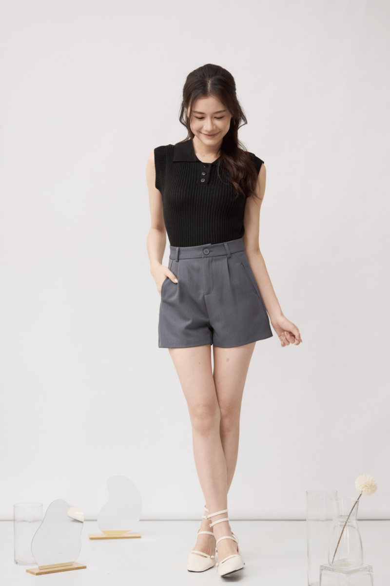 Emma Pleated Tailored Shorts Grey