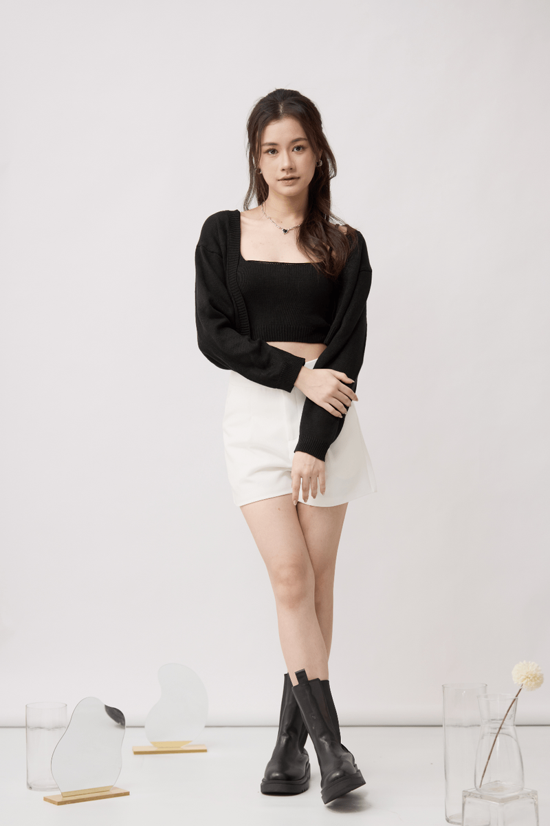 Haruka Cardigan Knit Set Black