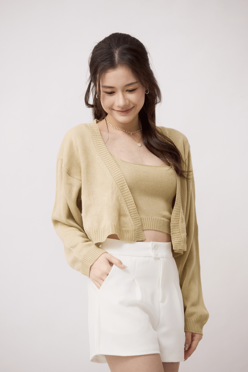 Haruka Cardigan Knit Set Khaki