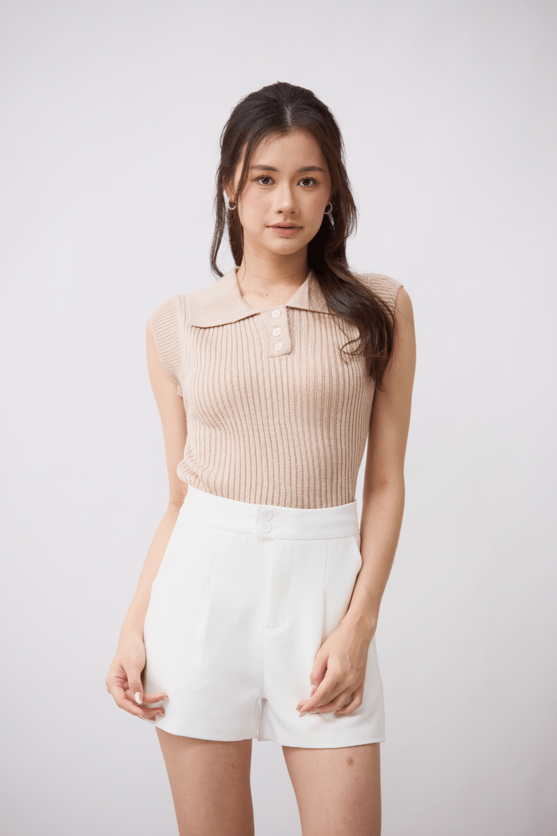 Brenda Collared Knit Top Khaki