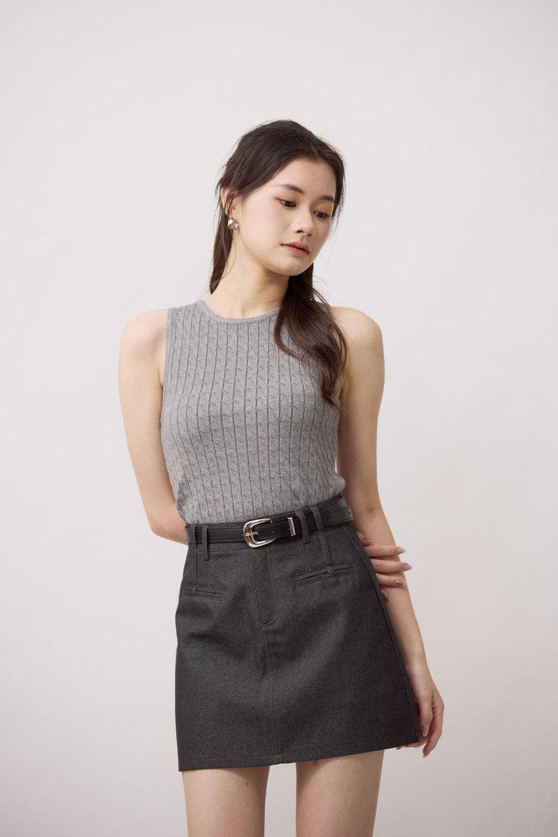 Bella Textured Sleeveless Knit Top Grey