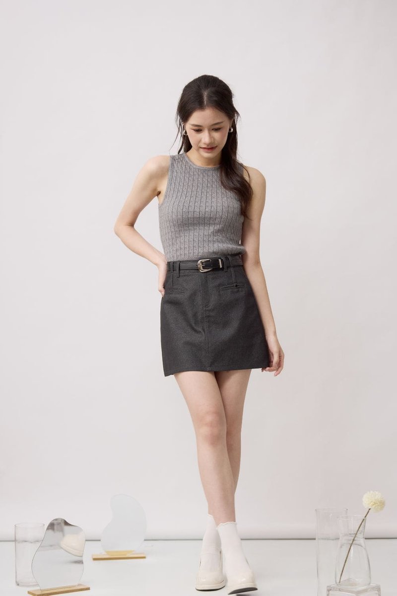 Bella Textured Sleeveless Knit Top Grey