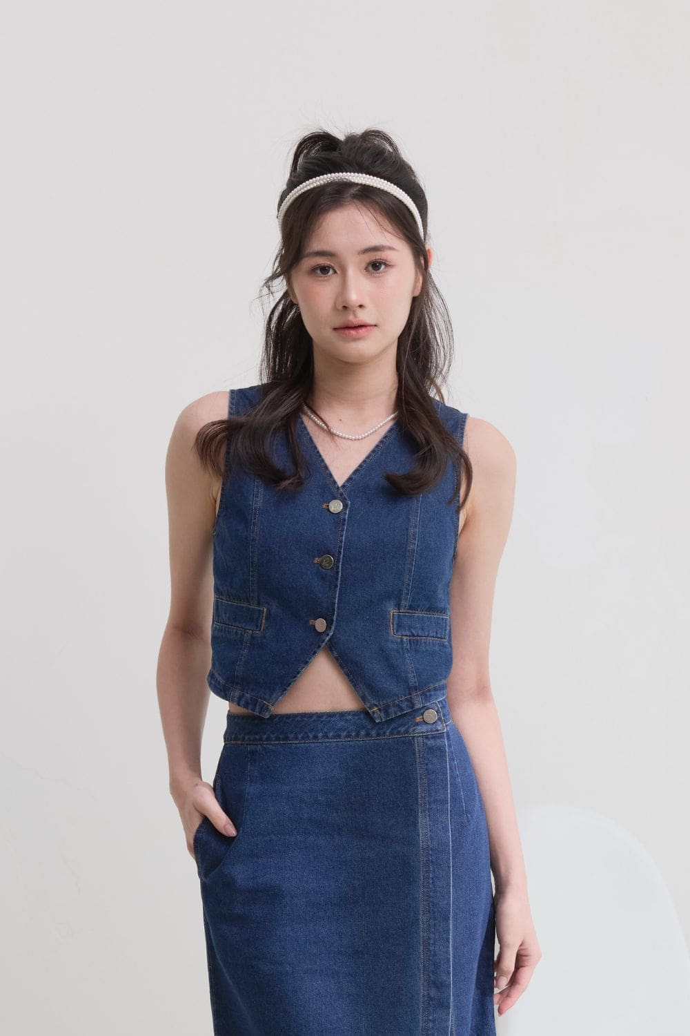 [RESTOCK] Derrie Denim Set Vest Top Dark Wash