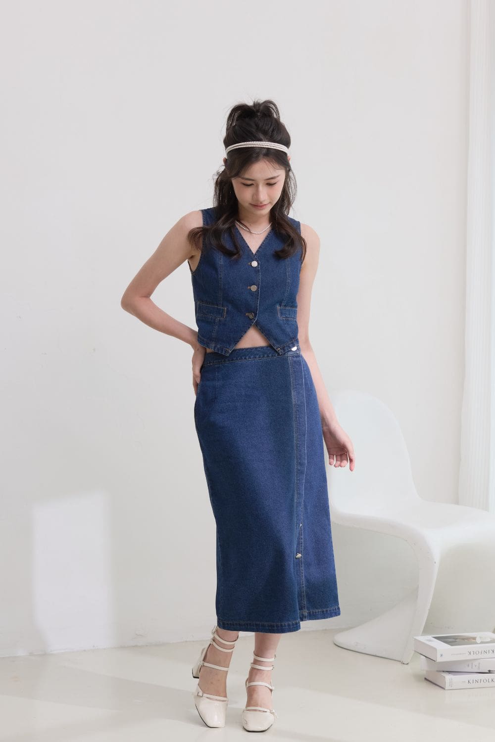 [RESTOCK] Derrie Denim Set Vest Top Dark Wash