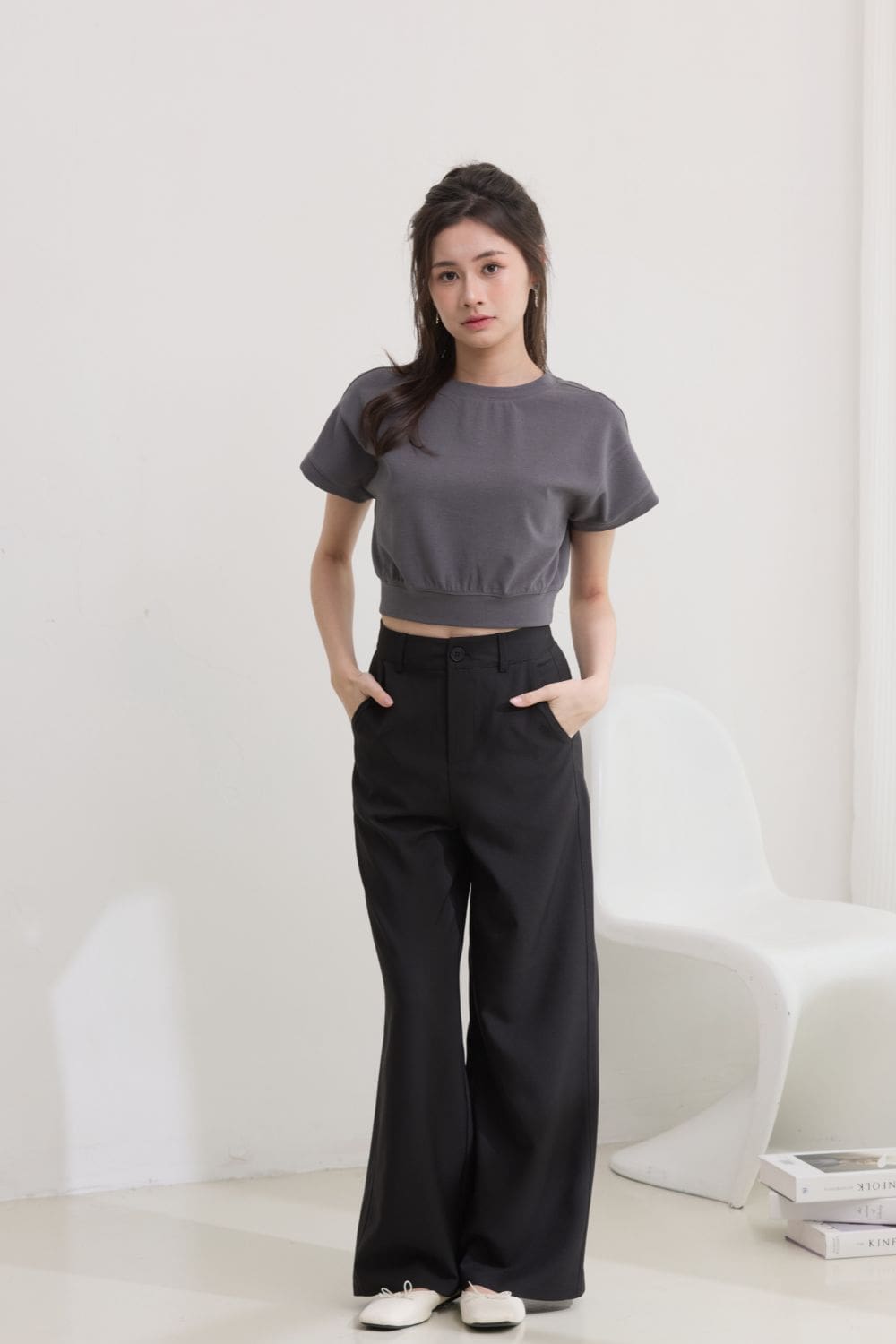 Auralie Batwing Sleeve Top Grey