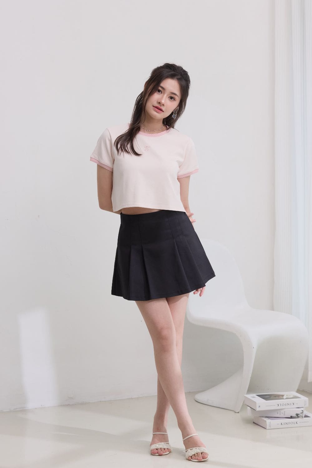 Avery Scallop contrast Tee Pink