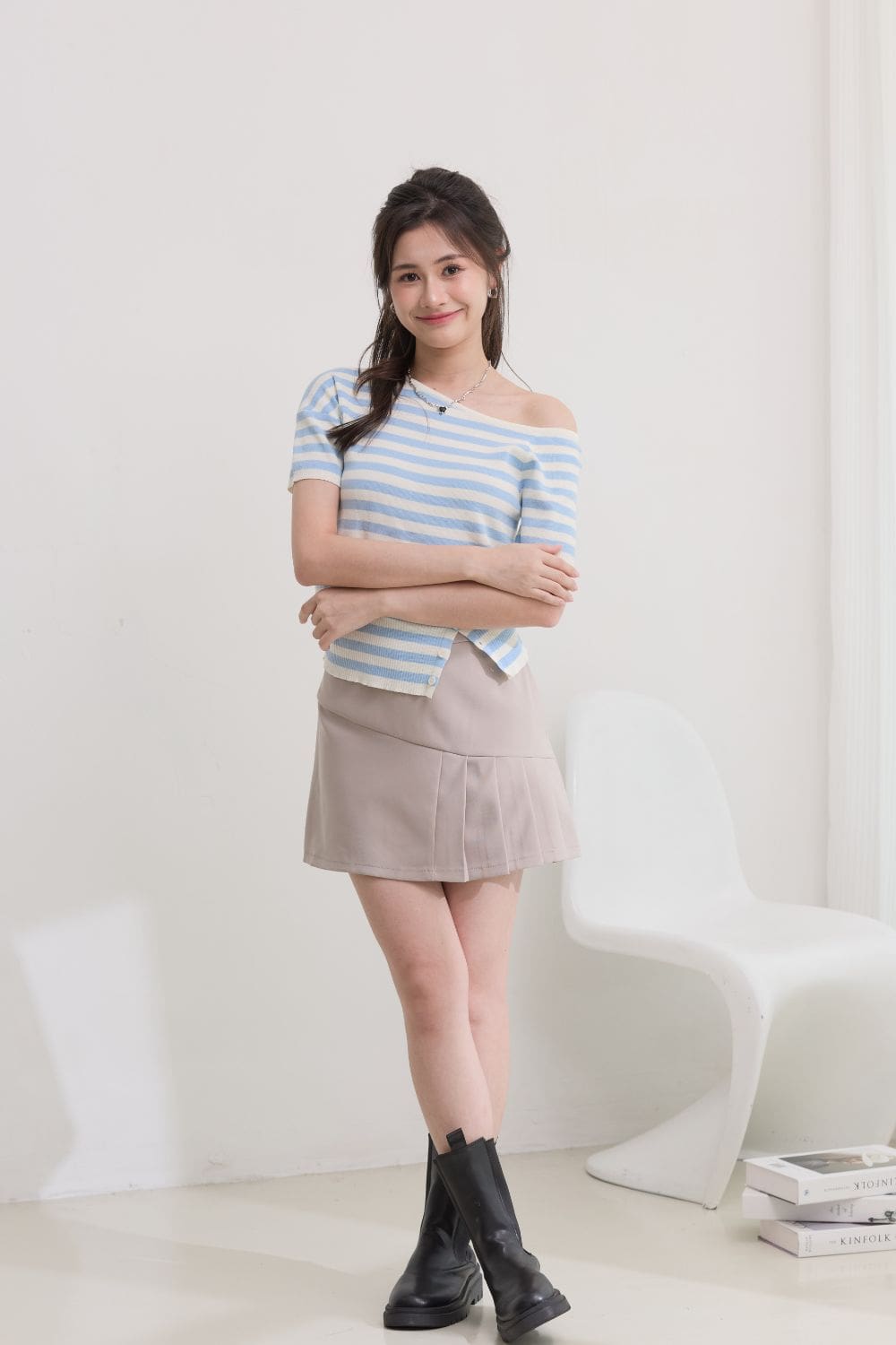 Solea Stripe Shoulder Top Sky