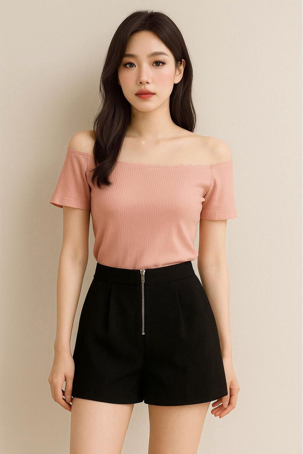 Lunelle Zip Pleated Shorts Black