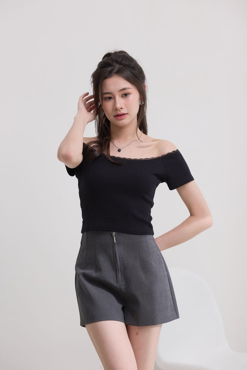 Lunelle Zip Pleated Shorts Grey