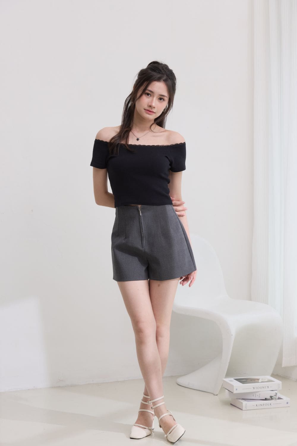 Lunelle Zip Pleated Shorts Grey