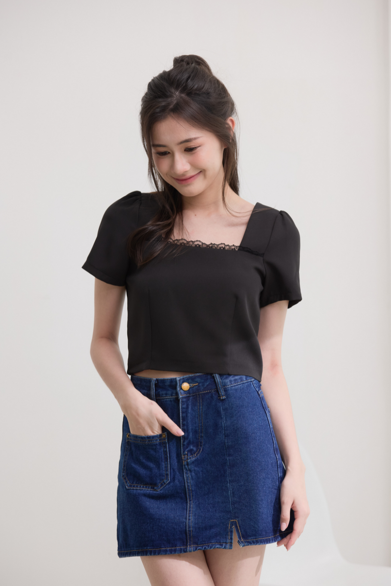 Seraphine Lace Trim Cropped Top Black