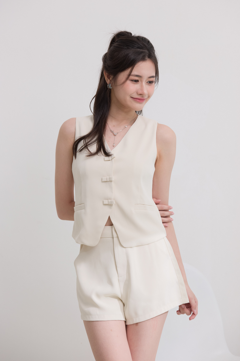 Vivienne Ribbon Vest Top Beige