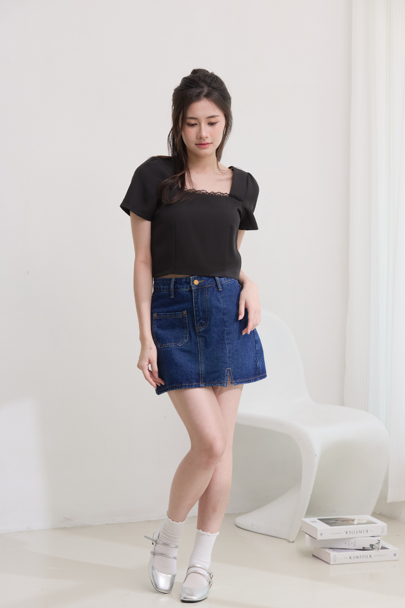 Seraphine Lace Trim Cropped Top Black