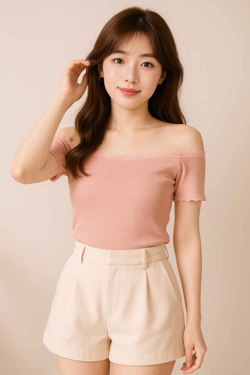 Amira Off Shoulder Lace Top Blush