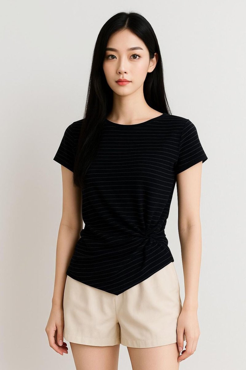 Aria Twist Hem Knit Top Black