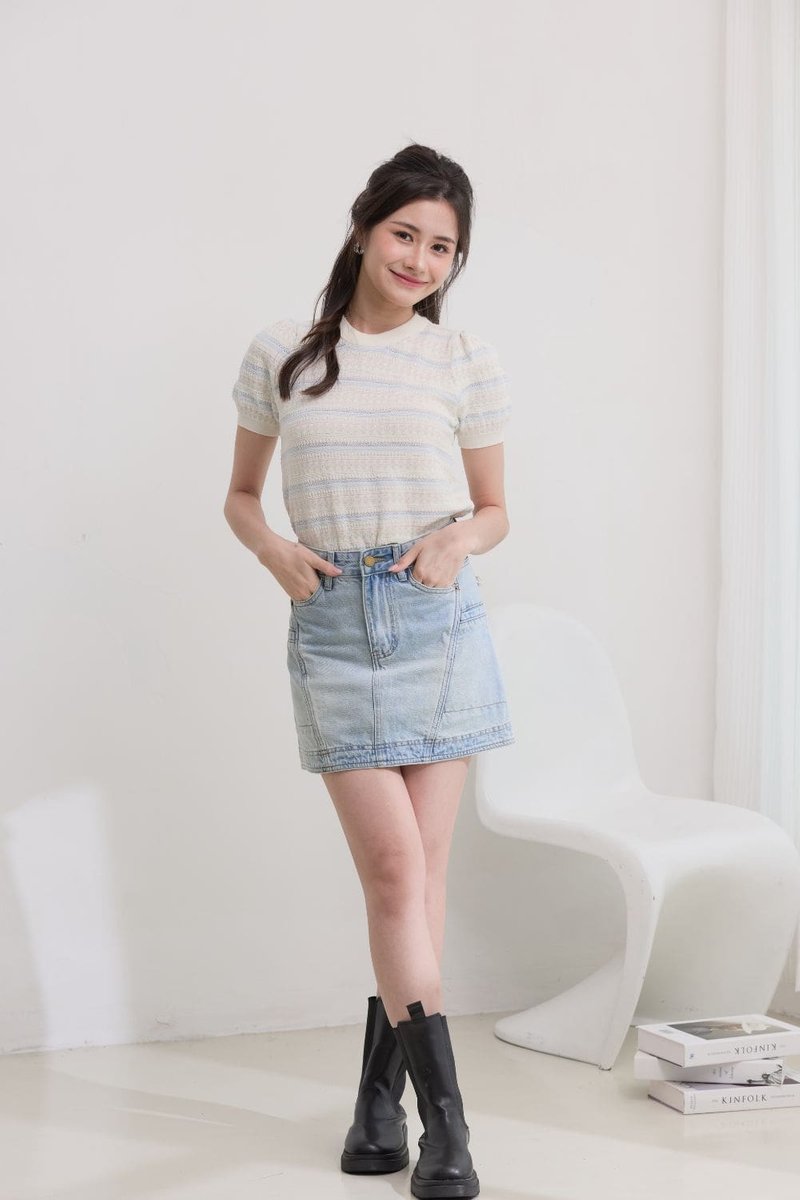 Alina Floral Weave Knit Top Cream