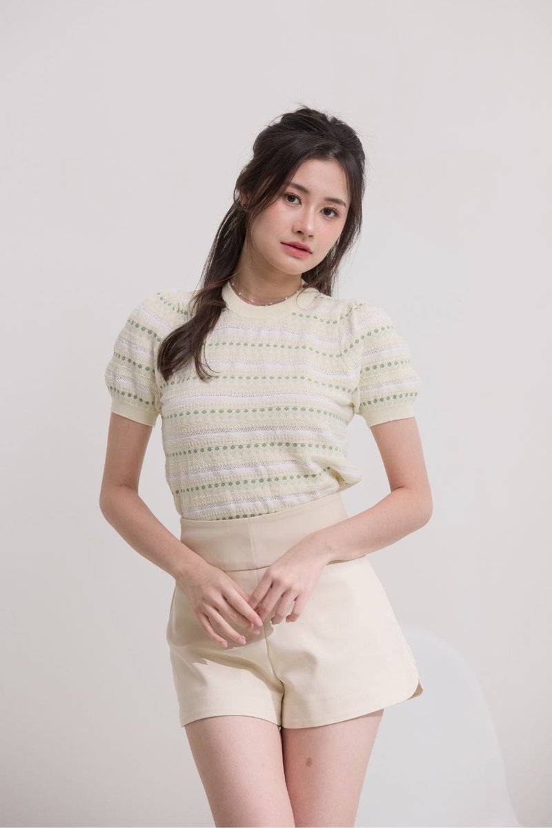 Alina Floral Weave Knit Top Mustard