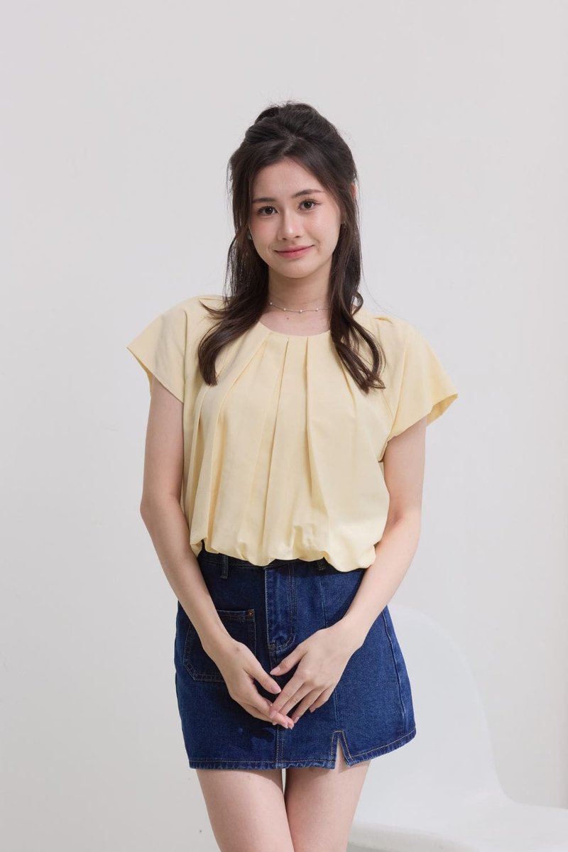Elora Pleated Bubble Hem Top Yellow